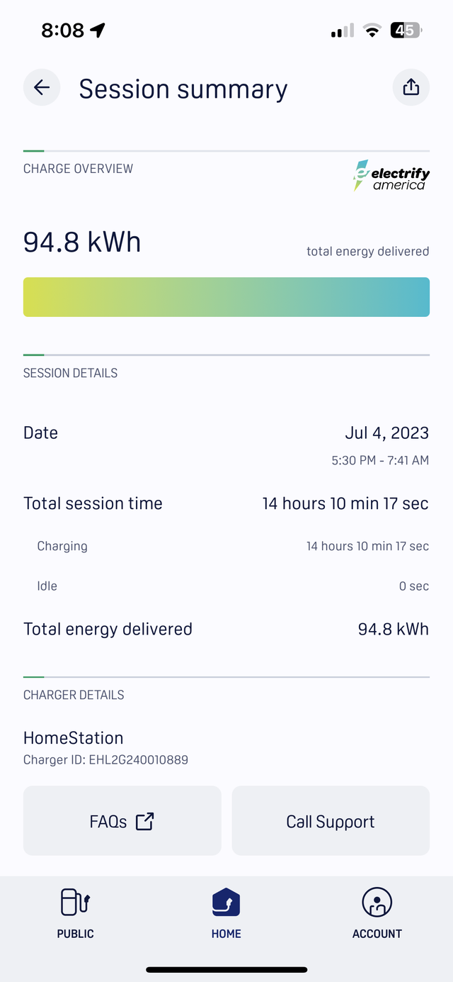 electrify america app charge summary