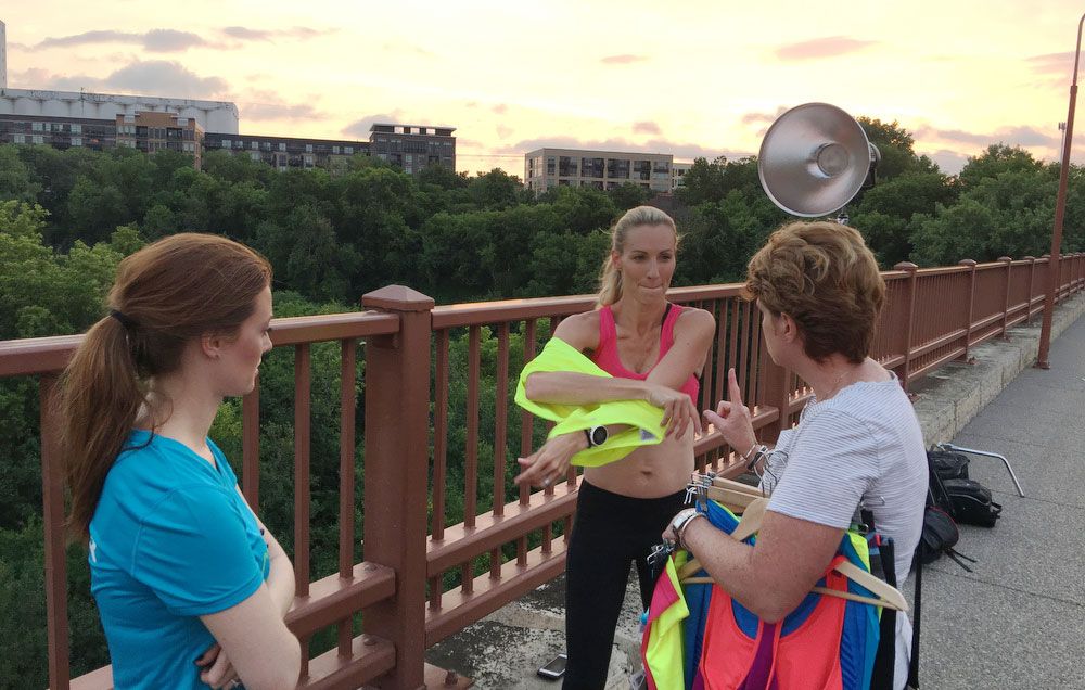 Early morning changing clothes on the bridge