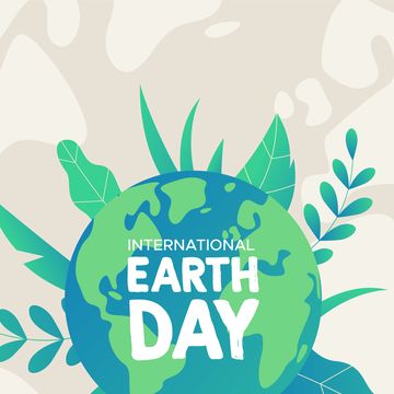 earth day card of green planet with leaves