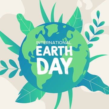 earth day card of green planet with leaves