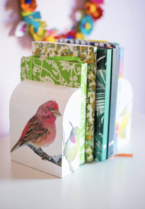 earth day crafts, bird bookends with books in the center