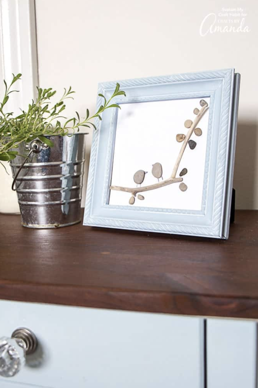 Earth Day Craft Framed Pebble Art on the Table