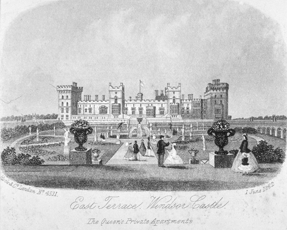 east terrace of windsor castle, berkshire, 1862 artist anon