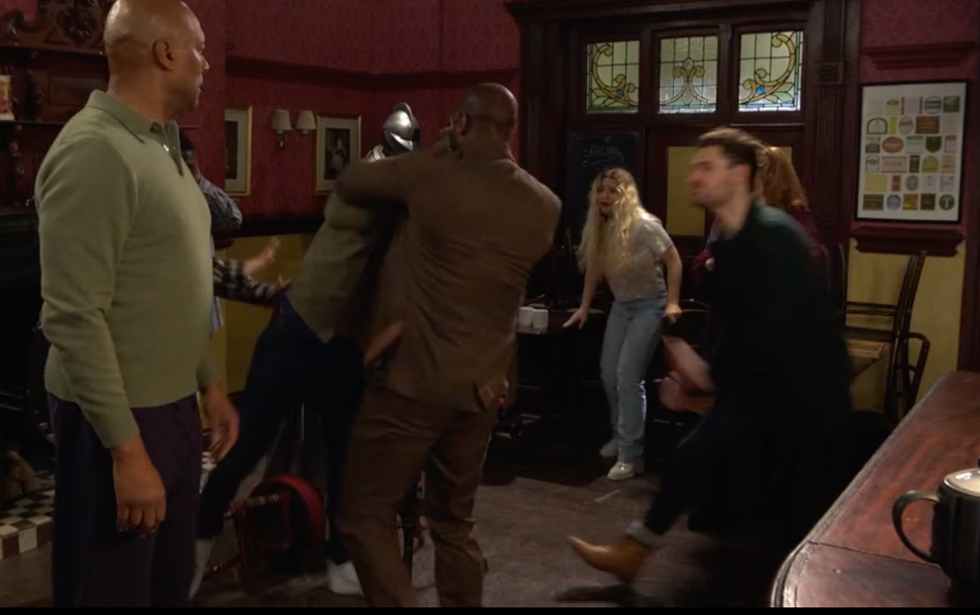 eastenders, peter and junior fight in the vic