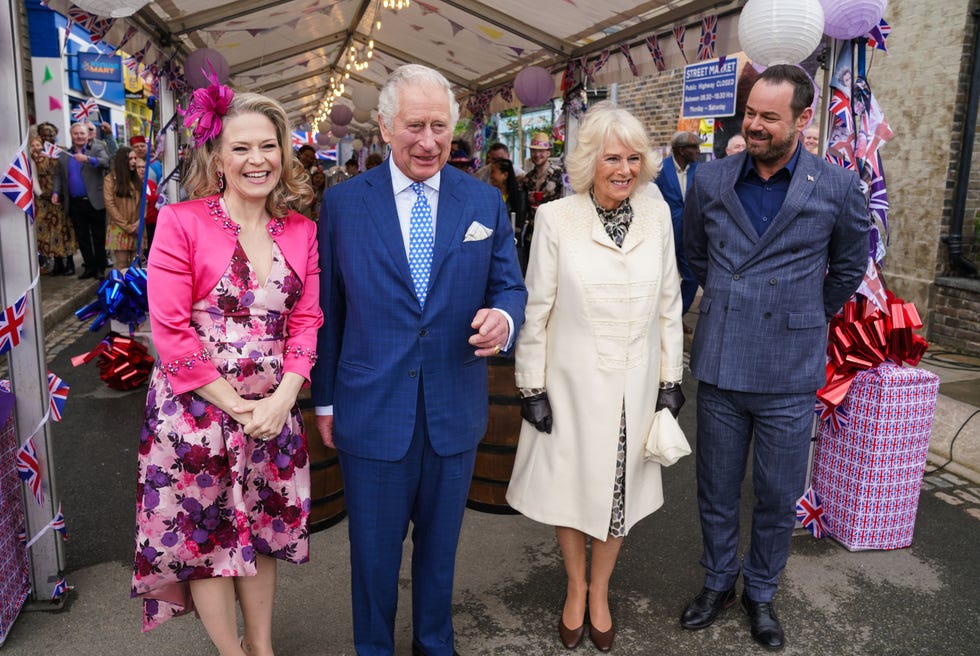 linda carter, the prince of wales, the duchess of cornwall and mick carter in eastenders