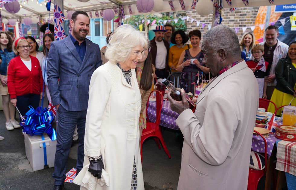 mick carter, the duchess of cornwall and patrick trueman in eastenders
