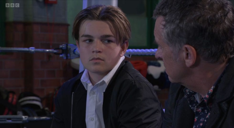 eastenders characters Tommy and Alfie Moon talk to each other in the boxing gym