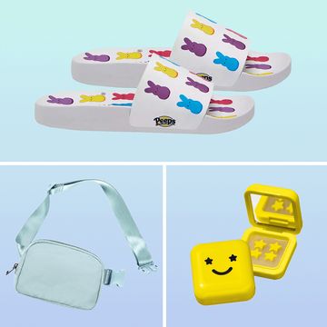 peeps sandals, chocolate nintendo controller, stanley cup, easter egg slime, bunny face mask, starface zit stickers, belt bag