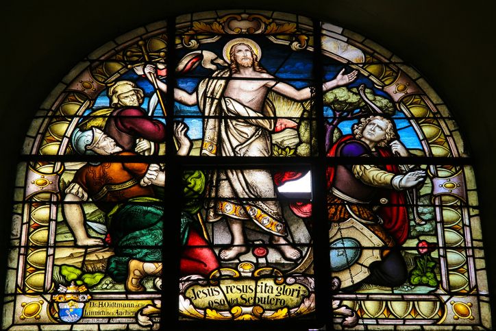 resurrection of christ depicted in stained glass