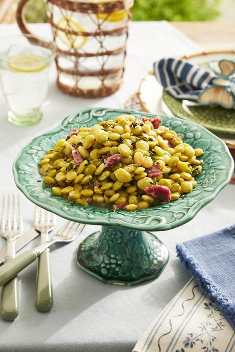 instant pot lima beans in a floral green serving dish