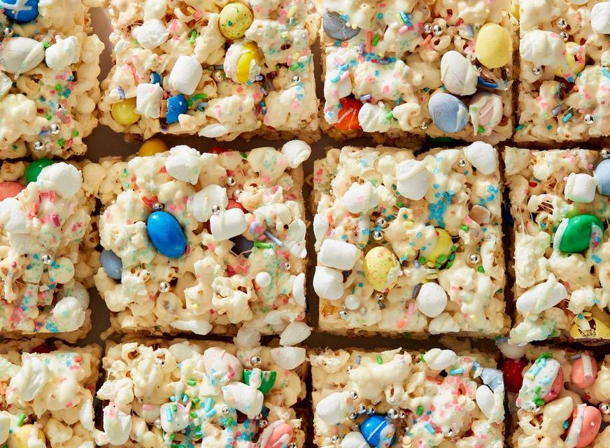 easter bunny popcorn bars with marshmallow sprinkles cadbury egg