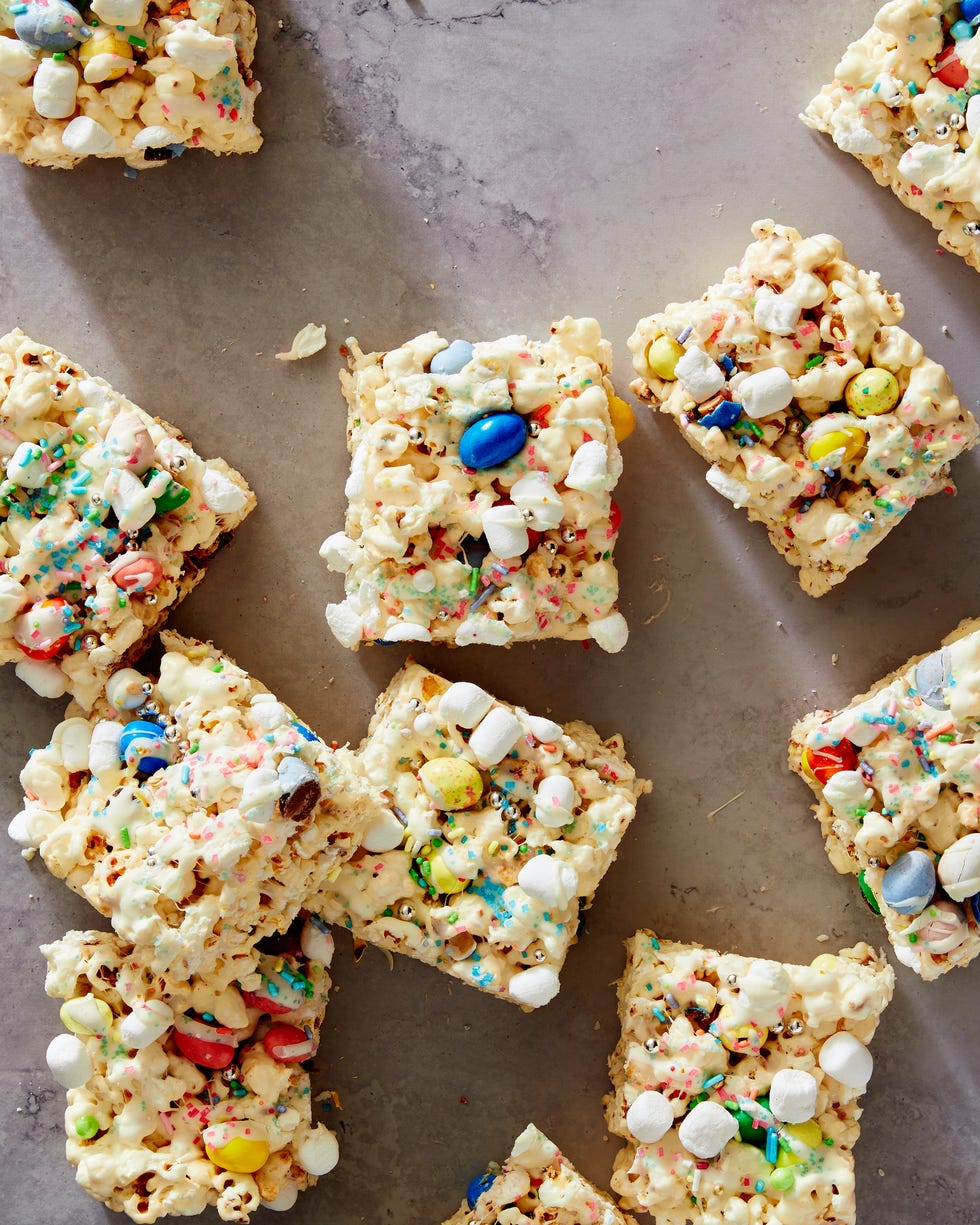 easter bunny popcorn bars with marshmallow sprinkles cadbury egg