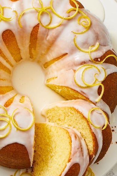 lemon pound cake with icing and lemon shavings on top