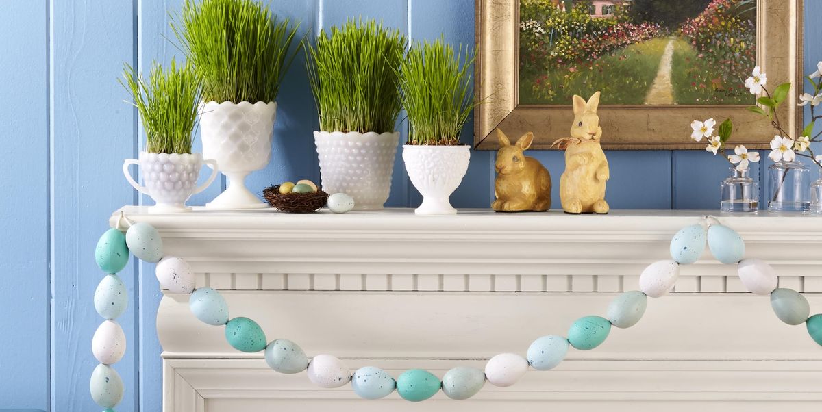 mantle decorated for easter