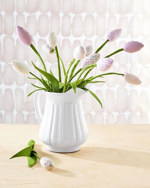 fabric tulips in white vase