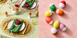 easterthemed dinner setting with colorful eggs