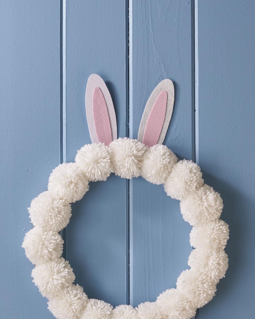 pom pom bunny wreath easter decoration