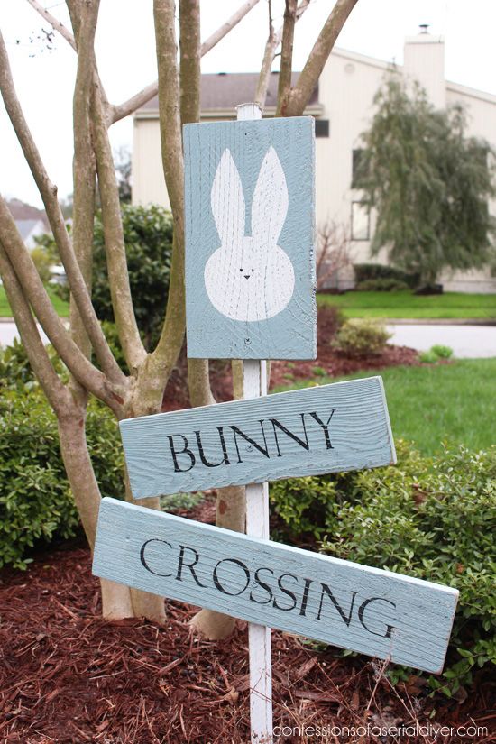 outdoor easter decoration bunny crossing sign