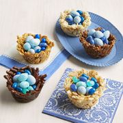 easter desserts egg nests with blue candy