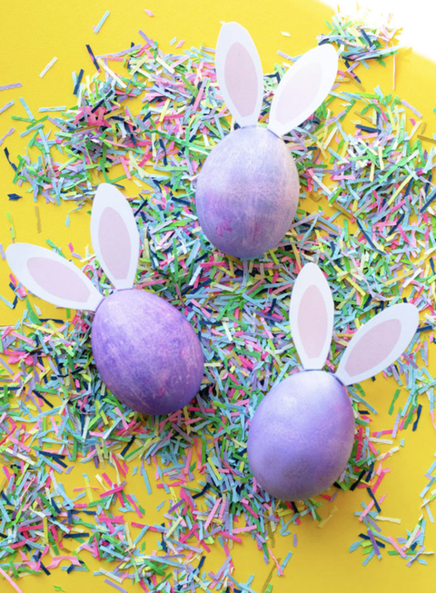 easter egg ideas, purple eggs with bunny ears