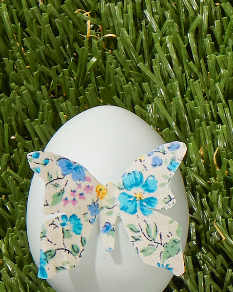 3d butterfly easter egg decoration made from stiffened vintage floral fabric