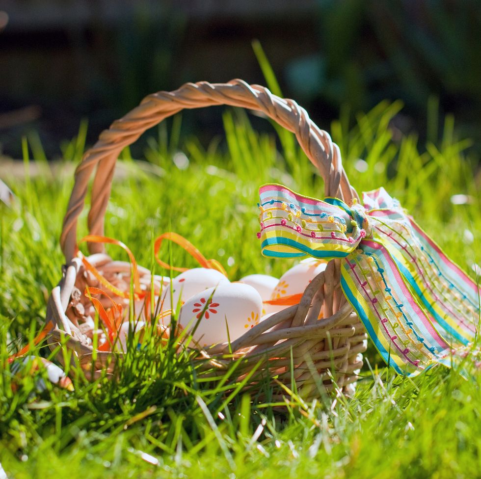 easter egg hunt, basket in garden