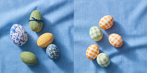 easter egg ideas, fabric wrapped eggs and gingham eggs