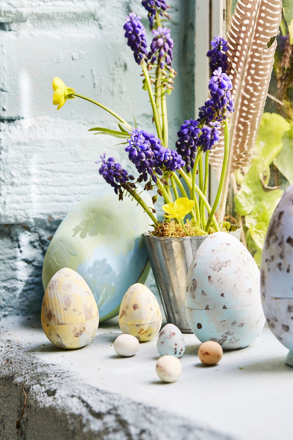 easter display with flowers and eggs