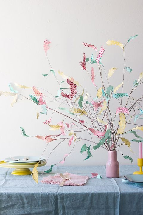 easter flowers paper feather tree