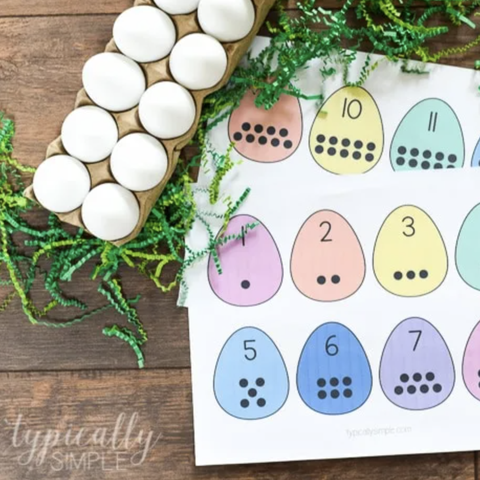 easter egg counting printable and carton of eggs