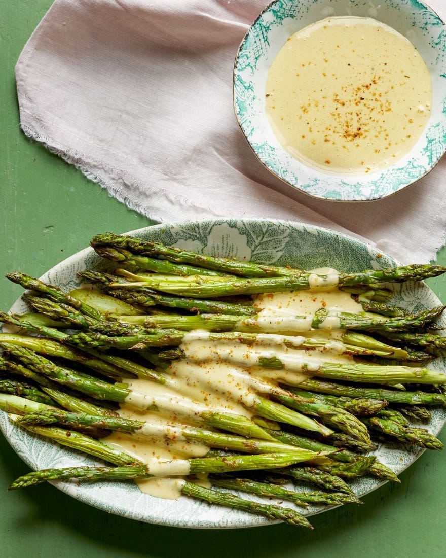easter lunch ideas roasted asparagus with cajun hollandaise