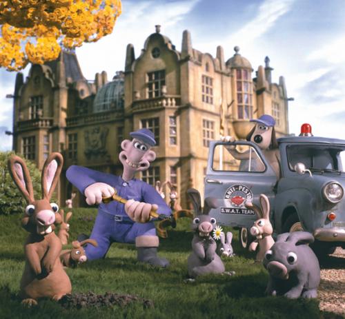 wallace rounds up wild rabbits for animal control in a scene from wallace and gromit the curse of the were rabbit, a good housekeeping pick for best easter movies for kids