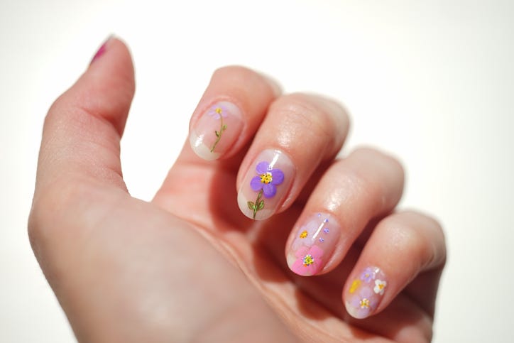 human fingers with beautiful floral manicure