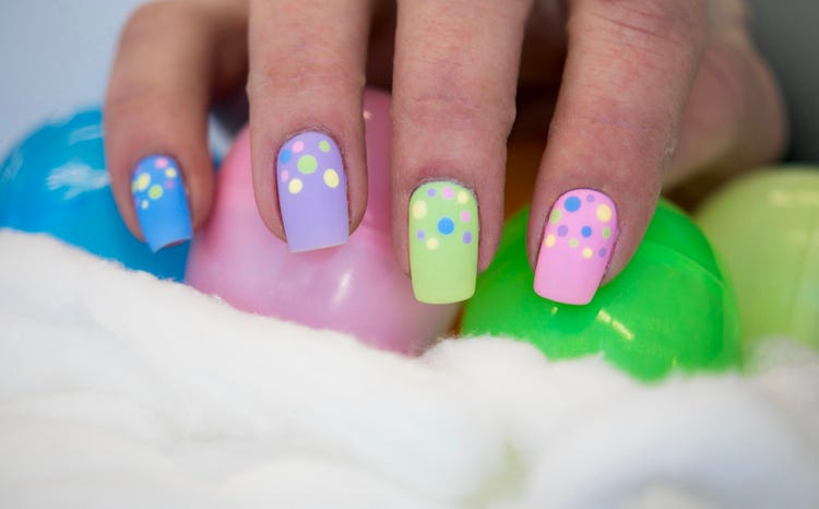 springtime easter nail art design in colorful bubble art designs