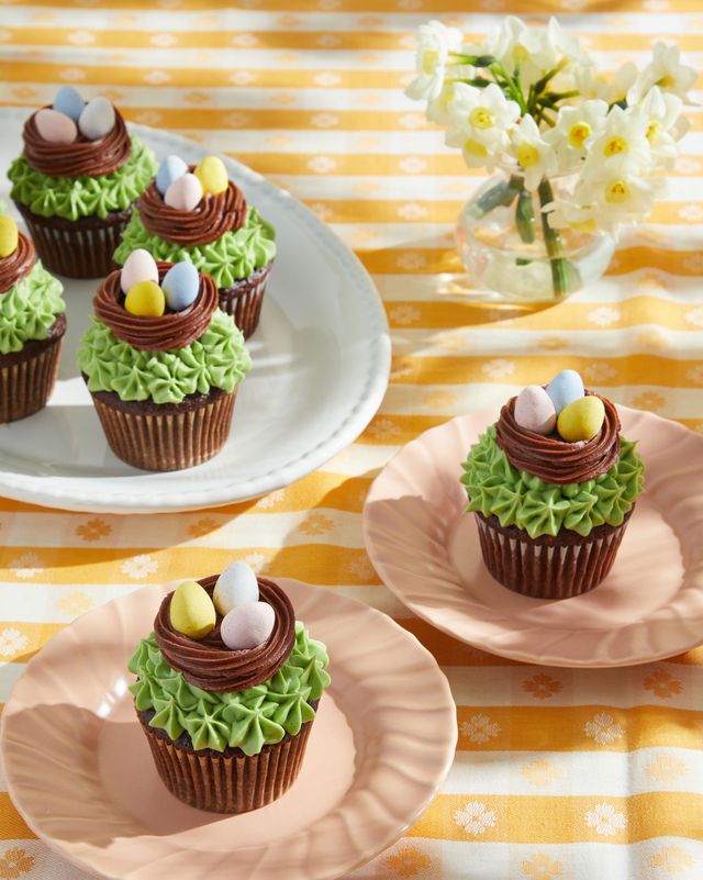 cupcakes with frosting nests and mini eggs