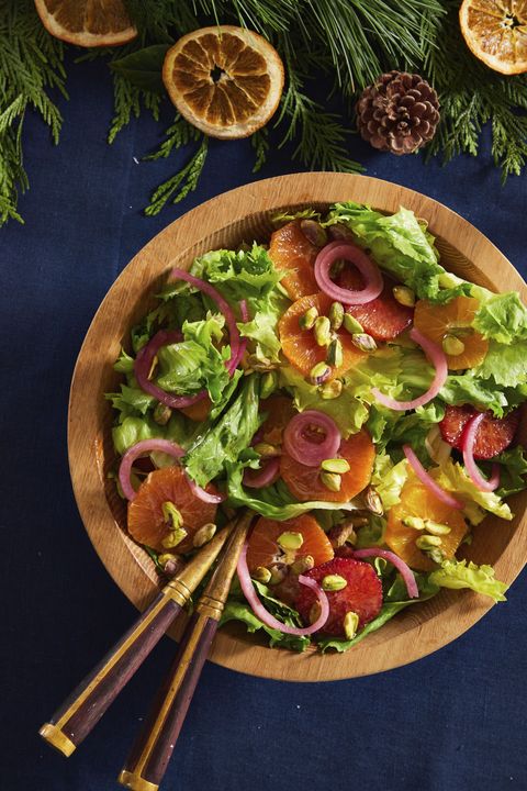 escarole salad with oranges, pistachios, and pickled onions