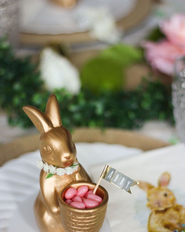 easter table decor vintage floral bunny table spread