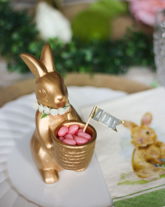easter table decor vintage floral bunny table spread