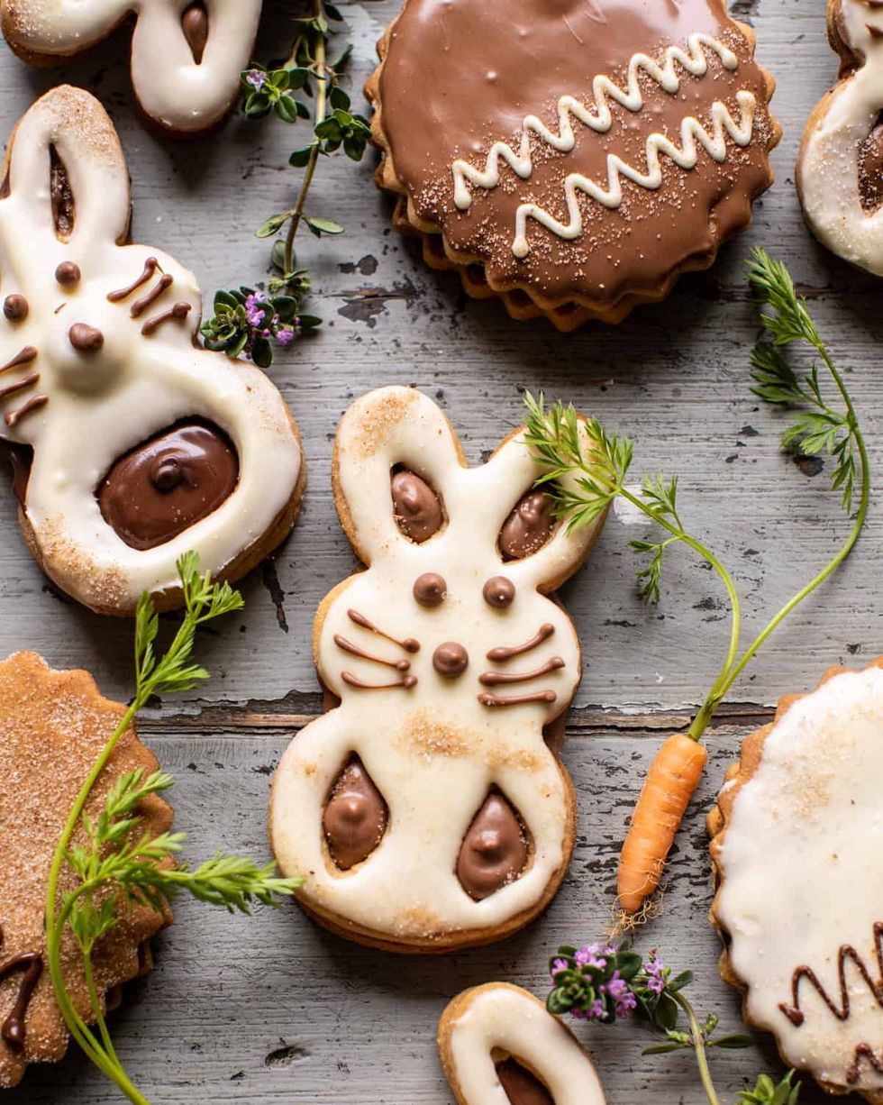 milk chocolate stuffed peanut butter bunny cookies decorated chocolate and white chocolate