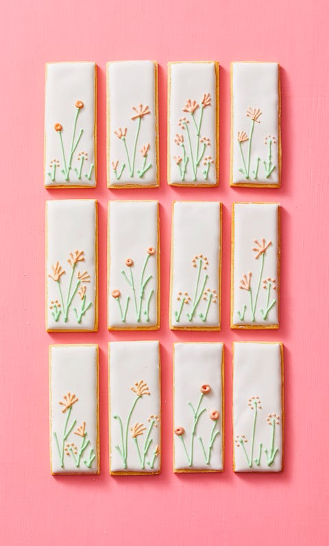 easter treats - spring cookies spring cookies with flowers on a pink background