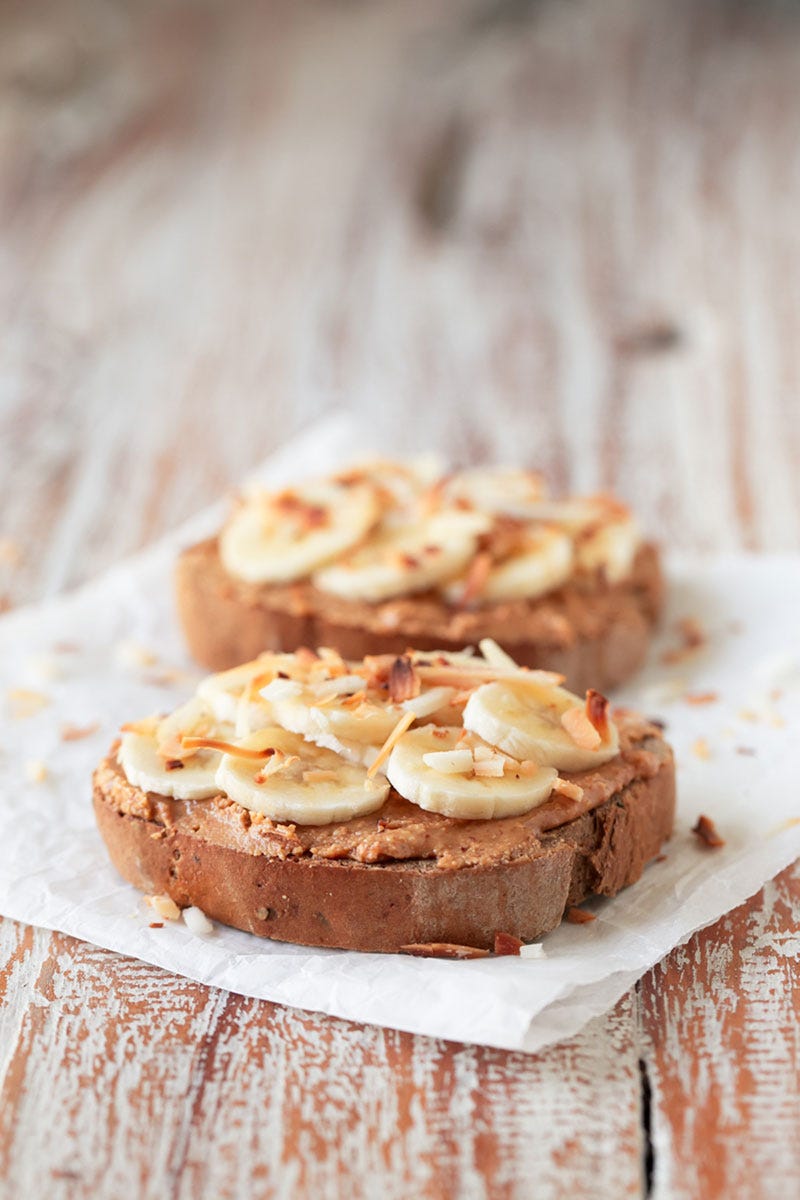 easy breakfast ideas Peanut Butter, Banana, Coconut Toast