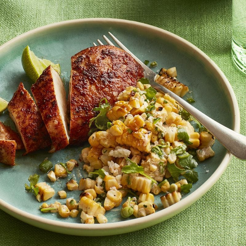 easy chicken dinners recipes    smoky chicken with charred corn salad