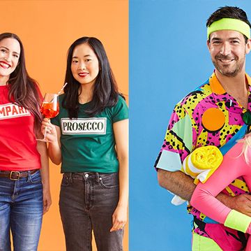 trio dressed as vermouth campari and prosecco and couples costume dressed as ken and barbie