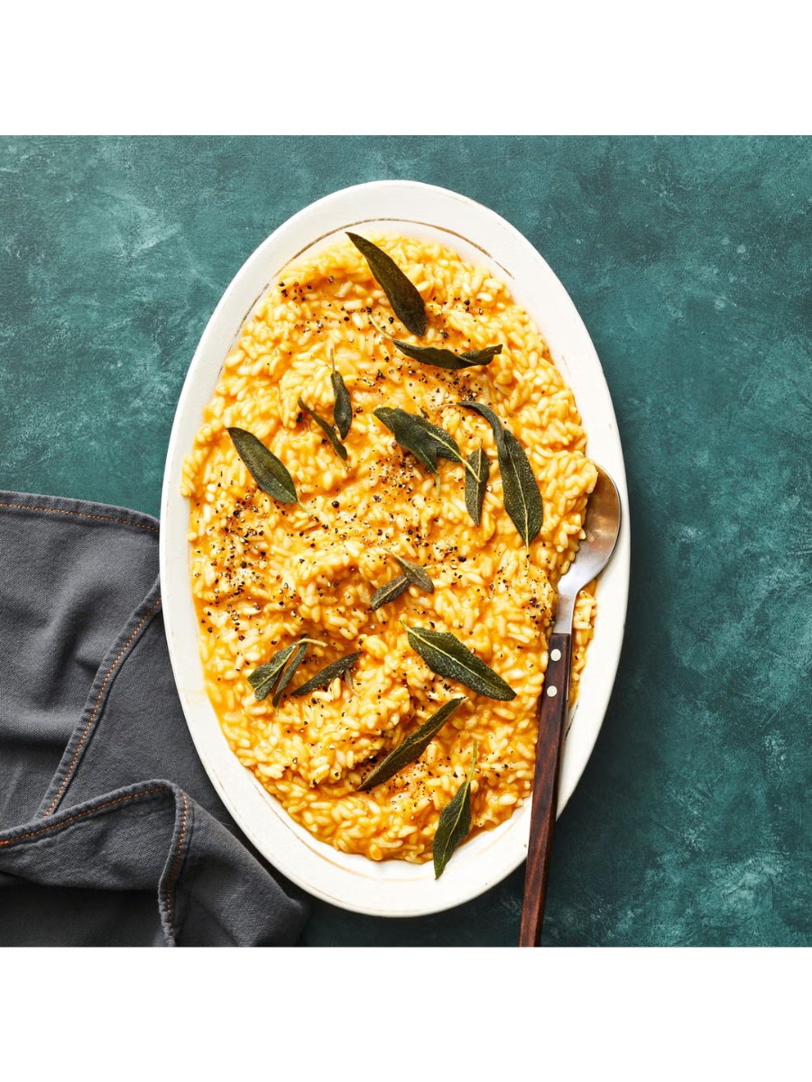 vegan pumpkin risotto with crispy sage