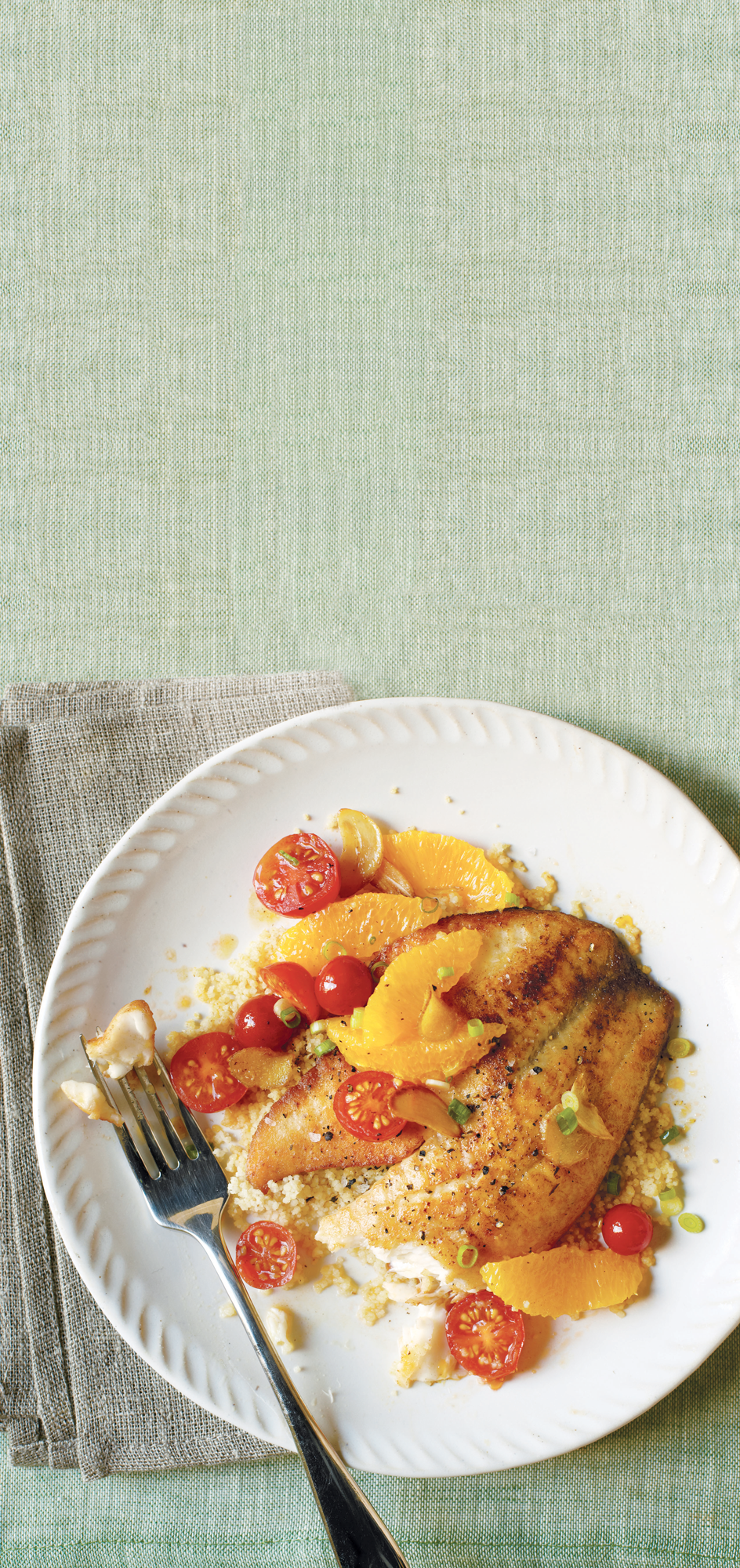 Tilapia with Oranges, Tomatoes, and Toasted Garlic
