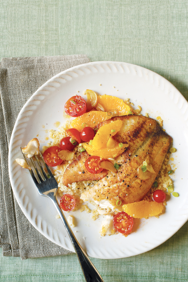Tilapia with Oranges, Tomatoes, and Toasted Garlic