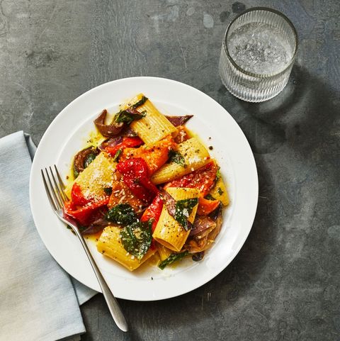 marinated peppers on pasta
