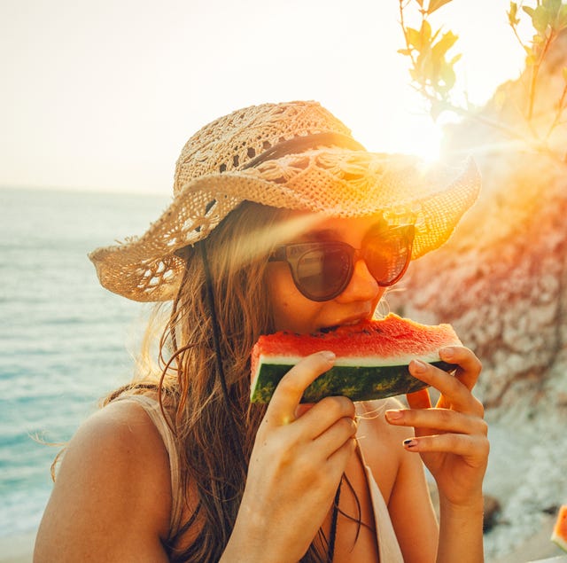 eating and enjoying watermelon