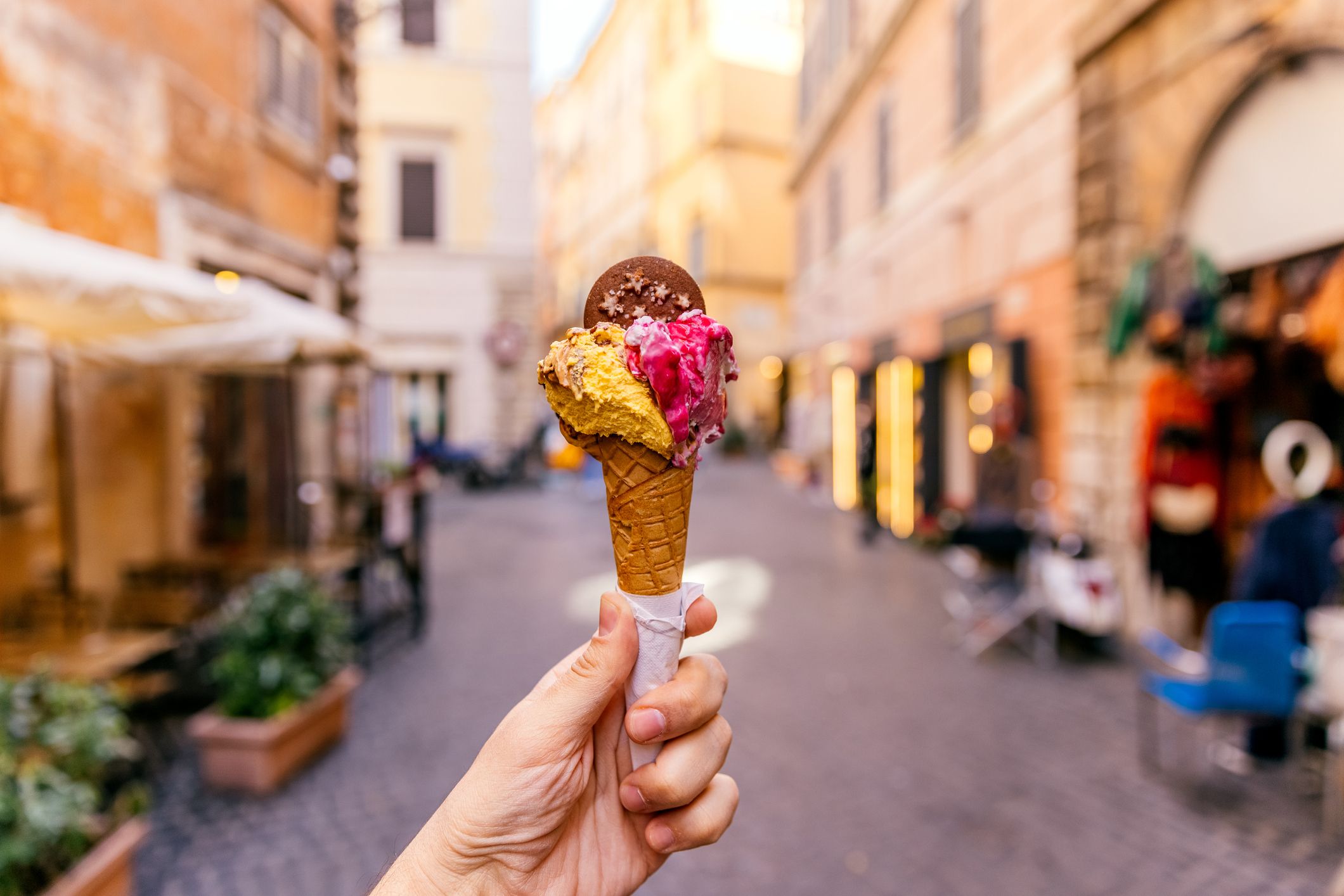 eating ice cream in the streets of rome personal royalty free image