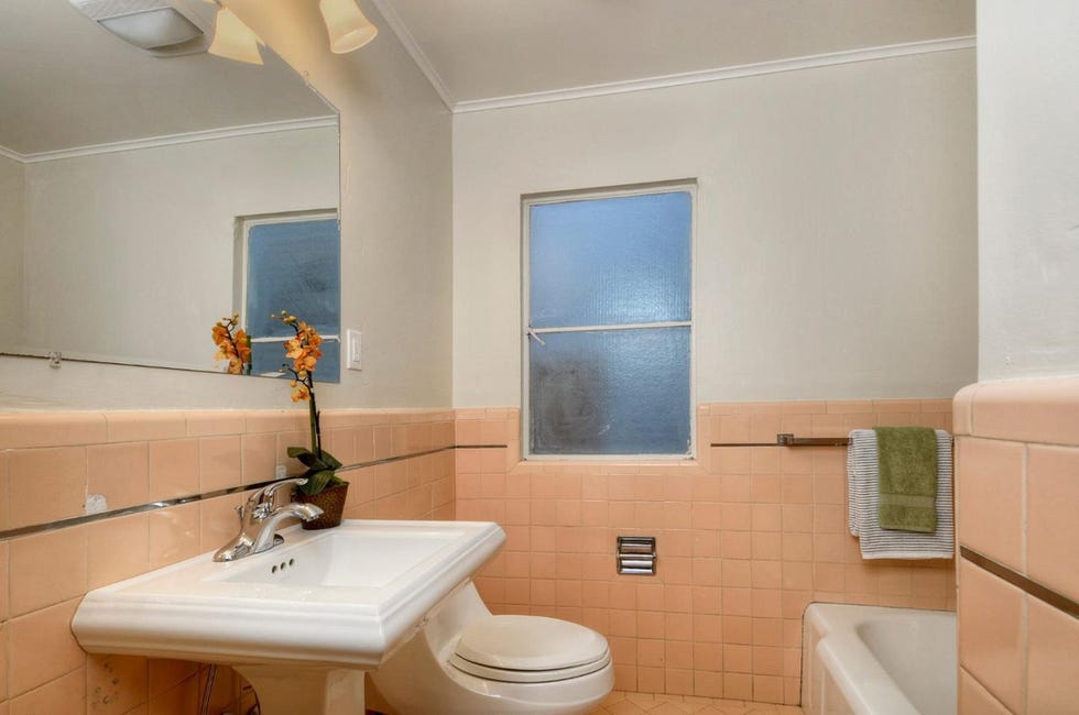 bathroom remodel ideas before pink wall tiles